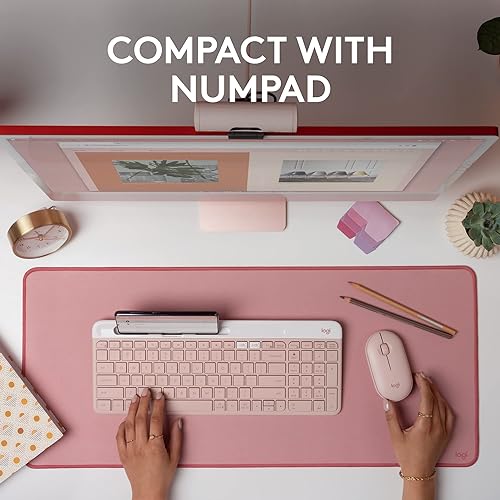 Logitech K585 Multi-Device Slim Wireless Keyboard, Built-in Cradle for Device; for Laptop, Tablet, Desktop, Smartphone, Win/Mac, Bluetooth/Receiver, Compact, Easy Switch, 24 Month Battery - Rose Rose Keyboard (New)