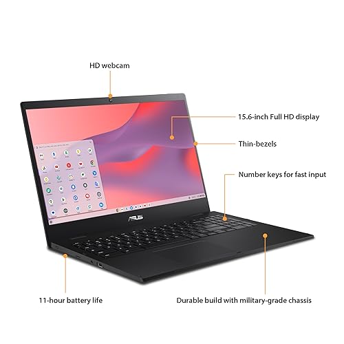 ASUS Chromebook CX1 Laptop, 15.6" Full HD NanoEdge Display, Intel Celeron N4500 Processor, 64GB eMMC Storage, 4GB RAM, Wi-Fi 6 ChromeOS, CX1500CKA-DH03-CB