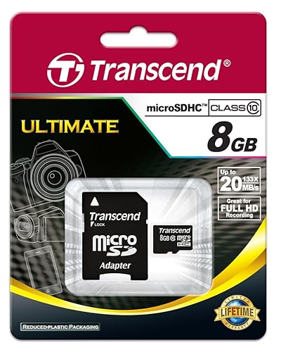 Transcend 8 GB Class 10 microSDHC Flash Memory Card TS8GUSDHC10 (Discontinued by Manufacturer) 8GB Standard Packaging