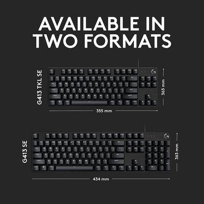 Logitech G413 TKL SE Mechanical Gaming Keyboard - Compact Backlit Keyboard with Tactile Mechanical Switches, Anti-Ghosting, Compatible with Windows, macOS - Black Aluminum G413 TKL SE Keyboard Only