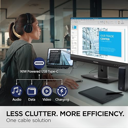 ViewSonic VG2756V-2K 24 Inch 1440p Video Conference Monitor with Webcam, 2 Way Powered 90W USB C, Docking Built-in Gigabit Ethernet and 40 Degree Tilt Ergonomics for Home and Office