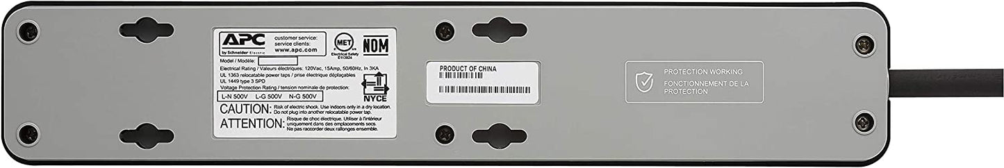 APC Surge Protector with Extension Cord 10 Ft, PE610, 6-Outlets, 1080 Joule, Long Power Strip Black 10' Cord