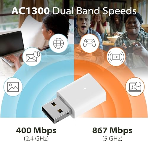 D-Link AC1300 USB WiFi Adapter | 2.4/5GHz Dual Band Wireless Internet Travel Size for Desktop PC Laptop | MU-MIMO Plug & Play | Supports Windows 10/11 Drivers | WPA3 Enhanced Security (AC13U-CA)