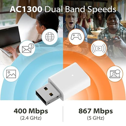 D-Link AC1300 USB WiFi Adapter | 2.4/5GHz Dual Band Wireless Internet Travel Size for Desktop PC Laptop | MU-MIMO Plug & Play | Supports Windows 10/11 Drivers | WPA3 Enhanced Security (AC13U-CA)