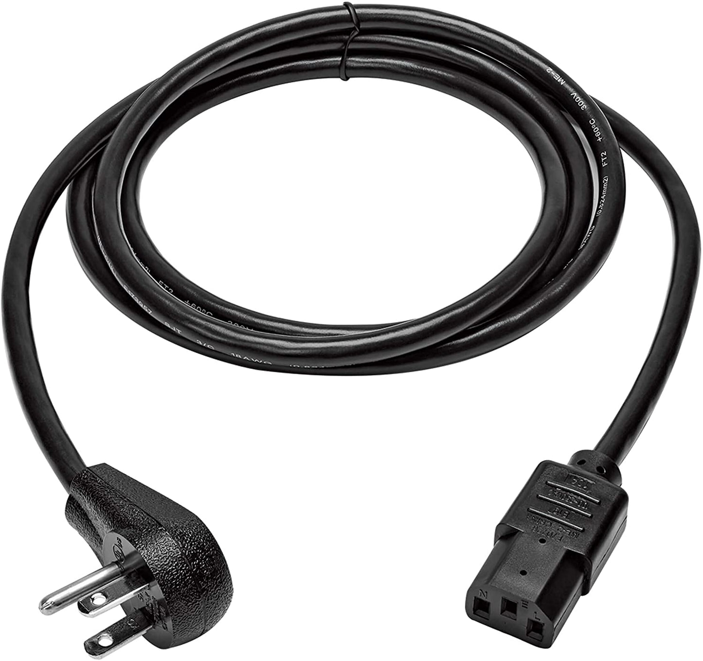 Tripp lite Desktop Computer AC Power Cord, Right-Angle NEMA 5-15P to C13-10A, 125V, 18 AWG, 6 ft, Black