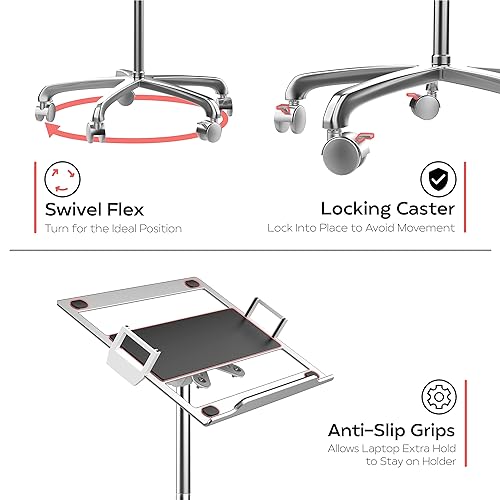 Laptop Floor Stand - CTA Medical Rolling Floor Stand with VESA Laptop Mount and 5 Locking Swivel Casters for 11.2-17.6-Inch Laptop Computers (LT-RFL)