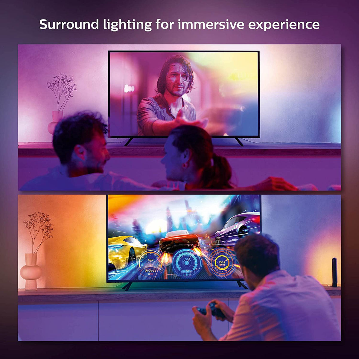 Philips Hue Gradient LightStrip 75" (Sync with TV, Music and Gaming), Hue Hub &amp; Hue Sync Box Required 75-Inch TV Lightstrip Only