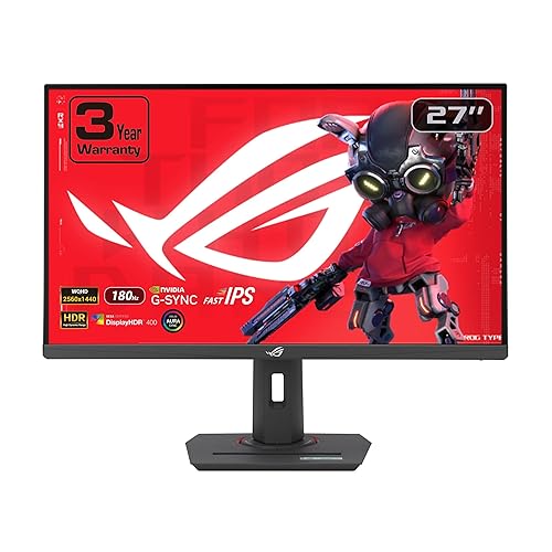 ASUS ROG Strix 27” 1440P USB-C HDR Gaming Monitor (XG27ACG) -QHD, 180Hz, 1ms, Fast IPS, DCI-P3 95%, Extreme Low Motion Blur Sync, G-Sync Compatible, Tripod Socket, Aura Sync, AI Gaming