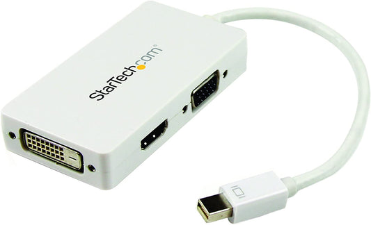 StarTech.com Travel A/V Adapter: 3-in-1 Mini DisplayPort to VGA DVI or HDMI Converter - White (MDP2VGDVHDW) VGA - DVI - HDMI (Black) Mini DisplayPort (Input)