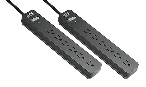 APC PE63DP 6-Outlet Surge Protector Power Strip 2-Pack, 540 Joules, SurgeArrest Essential 3' Cord Outlets Only