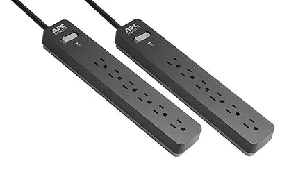 APC PE63DP 6-Outlet Surge Protector Power Strip 2-Pack, 540 Joules, SurgeArrest Essential 3' Cord Outlets Only