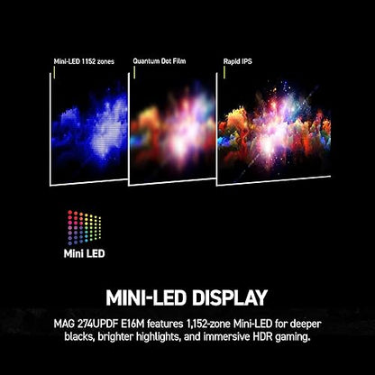 MSI MAG 274UPDF E16M 27-inch 3840 x 2160 (UHD) Gaming Monitor, 160Hz, AMD Adaptive-Sync, HDR Ready, HDMI, VGA Port, VESA Mountable, Tilt, 4-Side Slim Bezel, 0.5ms, Black