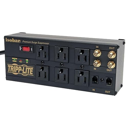Tripp Lite ISOBAR6DBS 6-Outlet Isobar Premium Protector/Suppressor, 2850 Joules, Tel/Coax 6-Outlet with Tel/Coax/Modem