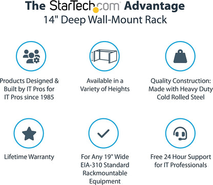 StarTech.com 10U Wall Mount Network Rack, 14 in Deep (Low Profile), 19" Patch Panel Bracket for Shallow Server, IT Equipment, Network Switches, 77lbs/35kg Weight Capacity, Black (RACK-10U-14-BRACKET) 10U Panel Bracket