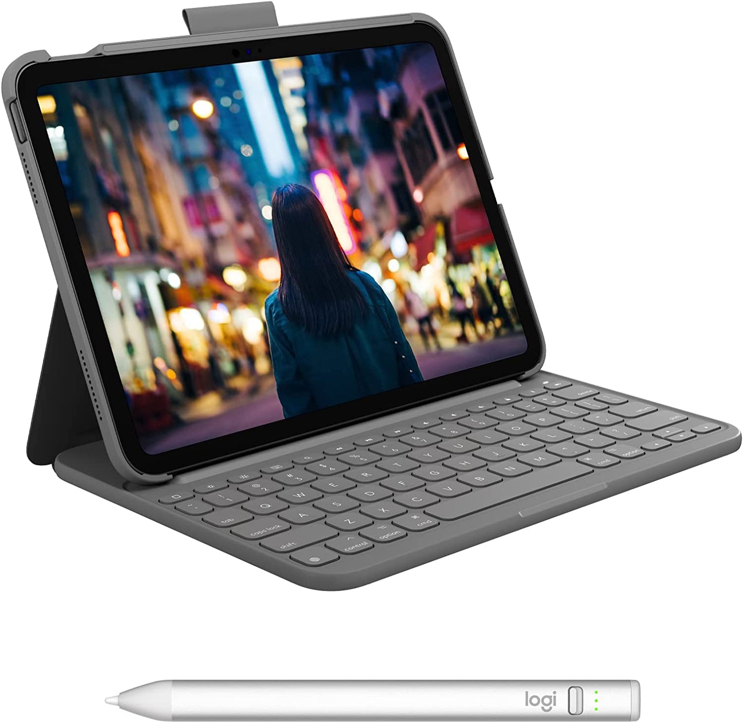Logitech Slim Folio Keyboard Case for iPad (10th gen) with Wireless Keyboard and Logitech Crayon (USB-C) Digital Pencil for All iPads (2018 Releases and Later) Slim Folio Tablet Keyboard + Crayon USB-C Oxford Gray