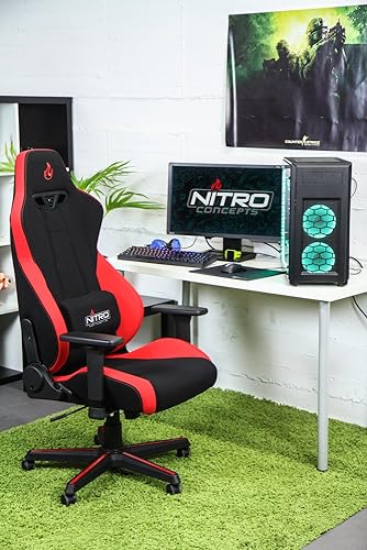 NITRO CONCEPTS S300 Gaming Chair - Ergonomic Office Chair - Executive Office Chair - Desk Chair for Home Office - Chaise de Bureau - Fabric Cover - Load Capacity 135 kg - Inferno Red