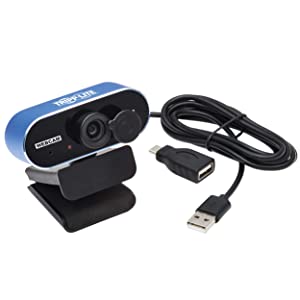 Tripp Lite USB Webcam with Microphone &amp; Privacy Cover for Laptop/Desktop, HD 1080p/30fps, Included USB-C Adapter, Universal Rotating Mounting Clip, H.264 Video Compression, 3-Year Warranty (AWC-002)