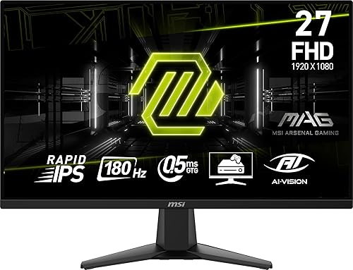 MSI MAG 275F 27-inch Gaming Monitor, 1920 x 1080 (FHD), 0.5ms Response Time, 180Hz, HDR Ready, HDMI, DP Port, Tilt Adjustable