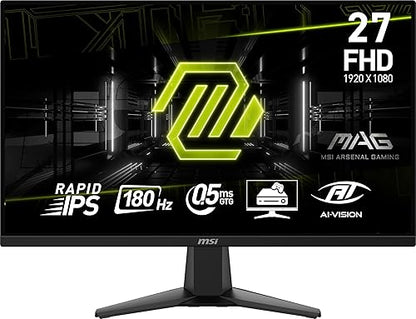 MSI MAG 275F 27-inch Gaming Monitor, 1920 x 1080 (FHD), 0.5ms Response Time, 180Hz, HDR Ready, HDMI, DP Port, Tilt Adjustable