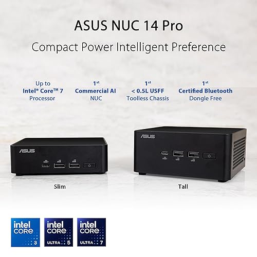 Asus NUC 14 Pro NUC14RVHu7 Barebone System - Mini PC - Socket BGA-2049 - 1 x Intel Core Ultra 7 14th Gen 155H 1.40 GHz Hexadeca-core (16 Core) - Intel Chip - 96 GB DDR5 SDRAM DDR5-5600/PC5-44800 Maximum RAM Support