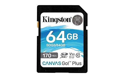 Kingston 64GB SDXC Canvas Go Plus 170MB/s Read UHS-I, C10, U3, V30 Memory Card (SDG3/64GB)