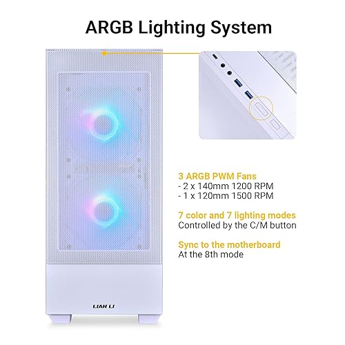 LIAN LI High Airflow ATX PC Case, RGB Gaming Computer Case, Mesh Front Panel Mid-Tower Chassis w/ 3 ARGB PWM Fans Pre-Installed, USB Type-C Port, Tempered Glass Side Panel (LANCOOL 205 MESH C, White) LANCOOL 205 MESH RGB - TYPE C - ATX - White