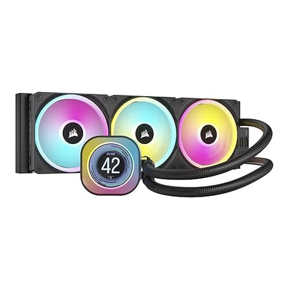 CORSAIR iCUE Link H150i LCD Liquid CPU Cooler - 360mm AIO - QX120 RGB Fans - 2.1” IPS LCD Screen - Fits Intel LGA 1700, AMD AM5 - iCUE Link System Hub Included - Black Black 360mm AIO