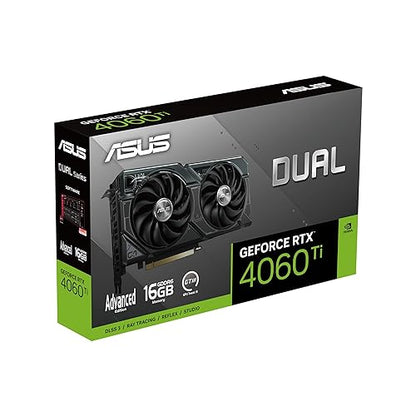ASUS Dual GeForce RTX™ 4060 Ti 16GB Advanced Edition GDDR6 (PCIe 4.0, 16GB GDDR6, DLSS 3, HDMI 2.1a, DisplayPort 1.4a, 2.5-Slot Design, Axial-tech Fan Design, 0dB Technology, and More)