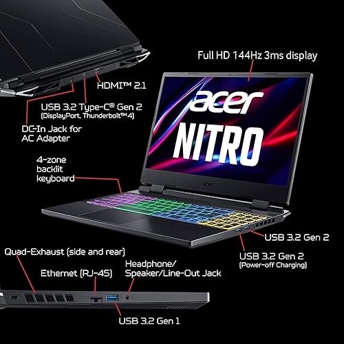 Acer Nitro 5 AN515-58-52E8 Gaming Notebook, 15.6" FHD Display, Intel Core i5 12500H Processor, NVDIA GeForce RTX 4050 Graphics, 8GB DDR5, 512GB SSD, Microsoft Windows 11 Home
