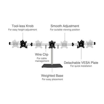 SIIG Premium Aluminum Triple Monitor Stand - Adjustable Height 3 Monitors 13 to 27 17.6 lbs Each VESA 75 and 100 Compatible Full Motion (CE-MT2111-S1)