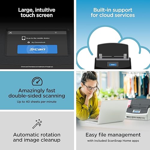 ScanSnap iX1600 Chromebook Edition Wireless Color Duplex Document Scanner, ChromeOS Compatible, Black ScanSnap iX1600 Black Chromebook Edition