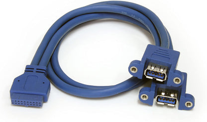 StarTech.com 2 Port Panel Mount USB 3.0 Cable - USB A to Motherboard Header Cable F/F (USB3SPNLAFHD), Blue