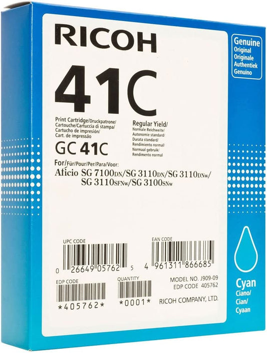 Ricoh 405762 Cyan Ink Print Cartridge Type GC 41C