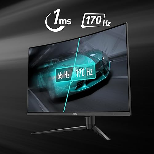 MSI G32CQ5P, 32 Gaming Monitor, 2560 x 1440 (QHD) Curved Gaming Monitor, 1 ms, 170Hz, FreeSync Premium, 1500R, HDMI, DisplayPort, Tilt, Swivel, Pivot and Height Adjustable.