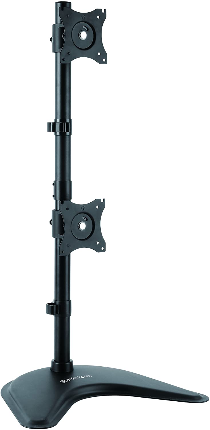 StarTech.com Vertical Dual Monitor Stand - Supports Monitors 13” to 27” - Adjustable - Computer Monitor Stand for Double Stacked VESA Monitors - Black (ARMBARDUOV) Black Stand