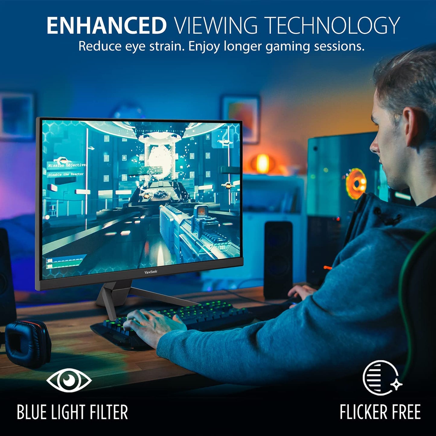 ViewSonic VX2467-MHD 24 Inch 1080p Gaming Monitor with 75Hz, 1ms, Ultra-Thin Bezels, FreeSync, Eye Care, HDMI, VGA, and DP 24-Inch 1ms