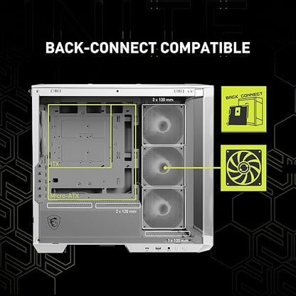 MSI MAG PANO M100R PZ White Micro ATX Gaming Case, Support Back-Connect Motherboard, 270-degree Panoramic Display, 4 aRGB Fans MAG PANO M100R PZ White White mATX