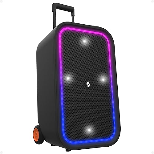 Skullcandy Stomp XXL Bluetooth Speaker - IPX5 Waterproof Wireless Portable Speaker, 2 LED Modes, 12 Hour Battery, Multi Link, Microphone Included, Hard Wheels and Open for Easy Portability