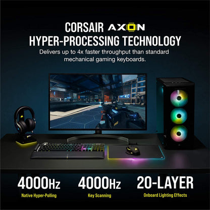 Corsair K100 RGB Optical-Mechanical Gaming Keyboard - Corsair OPX RGB Optical-Mechanical Keyswitches - AXON Hyper-Processing Technology for 4X Faster Throughput - 44-Zone RGB LightEdge Optical Gaming Keyboard