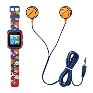 Playzoom Kids Smartwatch &amp; Earbuds Set - Video Camera Selfies STEM Learning Educational Fun Games, MP3 Music Player Audio Books Touch Screen Sports Digital Watch Fun Gift for Kids Toddlers Boys Girls PlayZoom 2 W/Earbuds Navy Sports
