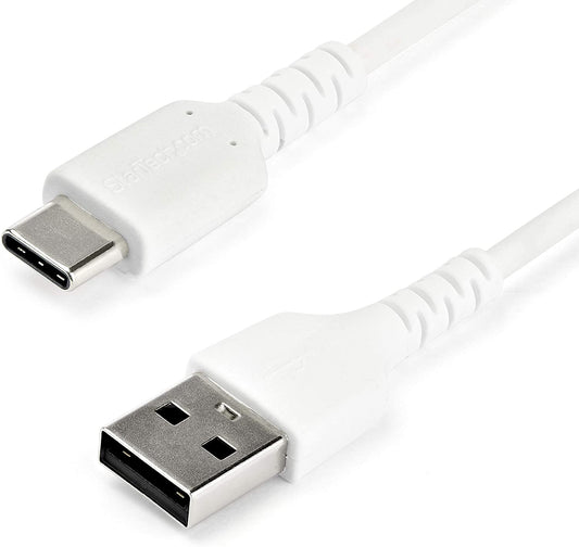 StarTech.com 2m USB A to USB C Charging Cable - Durable Fast Charge &amp; Sync USB 2.0 to USB Type C Data Cord - Rugged TPE Jacket Aramid Fiber M/M 60W White - Samsung S10, iPad Pro, Pixel (RUSB2AC2MW) White 2m