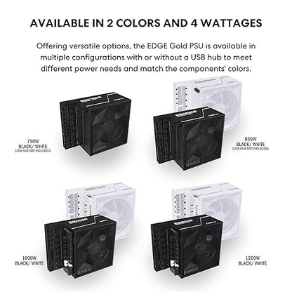 Lian Li Edge Series - 750W Full Modular Power Supply - Gold - ATX 3.1 - PCIE 5.1 Support - 12V-2x6 Connector - L-Shape Design for Dual Chamer Case - Without USB/Fan Hub - Black (EG0750G.B) 750W Gold ATX Black