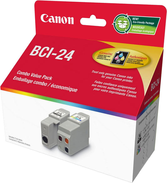 Genuine Canon BCI-24 BlK/CLR Combo Ink Cartridge Value Pack, Black &amp; Tri-Colour