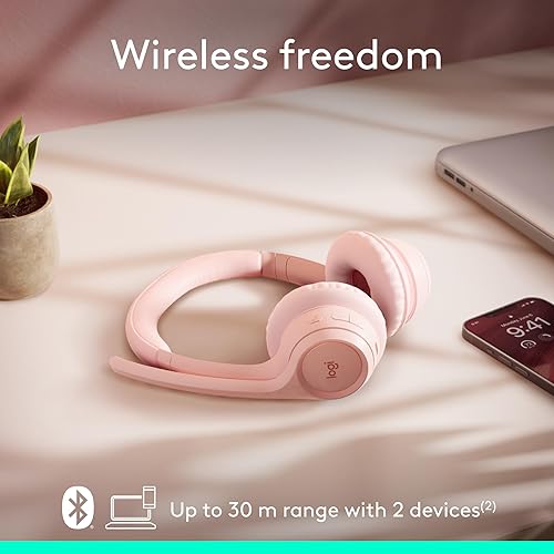Logitech Zone 300 Wireless Bluetooth Headset with Noise-Canceling Microphone, Compatible with Windows, Mac, Chrome, Linux, iOS, iPadOS, Android – Rose Rose 1 Pack Wireless