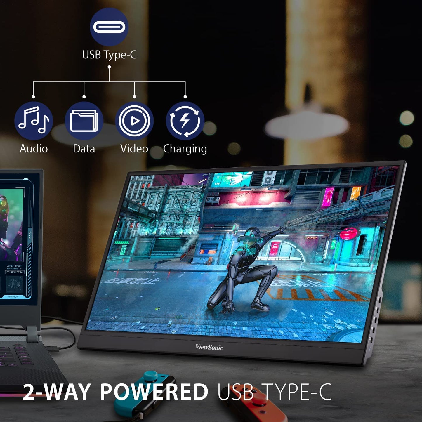 ViewSonic VX1755 17 Inch 1080p Portable IPS Gaming Monitor with 144Hz, AMD FreeSync Premium, 2 Way Powered 60W USB C, Mini HDMI, and Built in Stand with Cover for Home and Esports 17 Inch Gaming