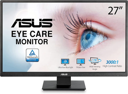 ASUS 27” 1080P Monitor (VA279HAE) - Full HD, Eye Care, Low Blue Light, Flicker Free, VESA Mountable, Anti-Glare, HDMI, D-Sub, VGA