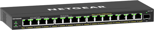 NETGEAR 16-Port PoE Gigabit Ethernet Plus Switch (GS316EP) - Managed, with 15 x PoE+ @ 180W, 1 x 1G SFP Port, Desktop or Wall Mount Plus 16 port | 15xPoE+ 180W