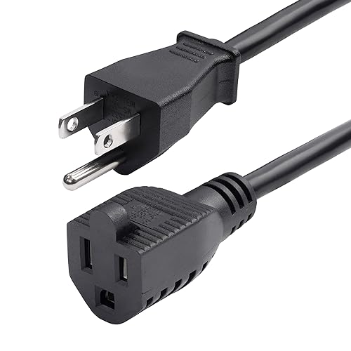 StarTech.com 10ft (3m) Power Extension Cord, NEMA 5-15P to NEMA 5-15R AC Power Cable, 10A 125V, 18AWG, Outlet Extension Power Cable, Black Extension Cord - UL Listed Components (231A-8A00-POWER-CORD)