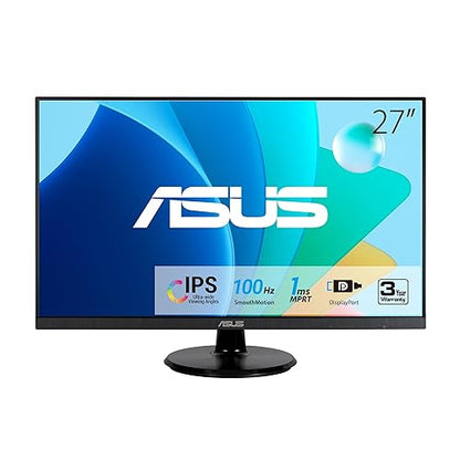 ASUS 27” 1080P Eye Care Monitor (VA27DQF) - IPS, Full HD, Frameless, 100Hz, 1ms, Adaptive-Sync, for Working and Gaming, Low Blue Light, Flicker Free, HDMI, DisplayPort, 3 Year Warranty IPS 100Hz Adaptive-Sync