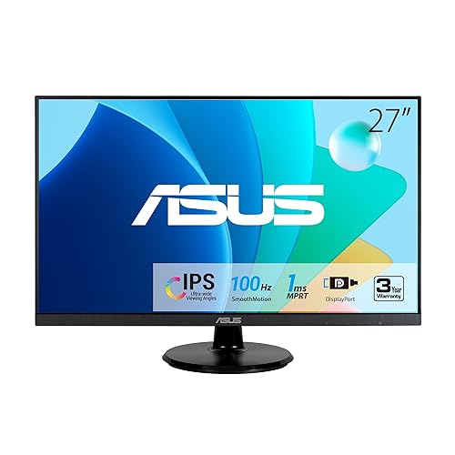 ASUS 27” 1080P Eye Care Monitor (VA27DQF) - IPS, Full HD, Frameless, 100Hz, 1ms, Adaptive-Sync, for Working and Gaming, Low Blue Light, Flicker Free, HDMI, DisplayPort, 3 Year Warranty IPS 100Hz Adaptive-Sync